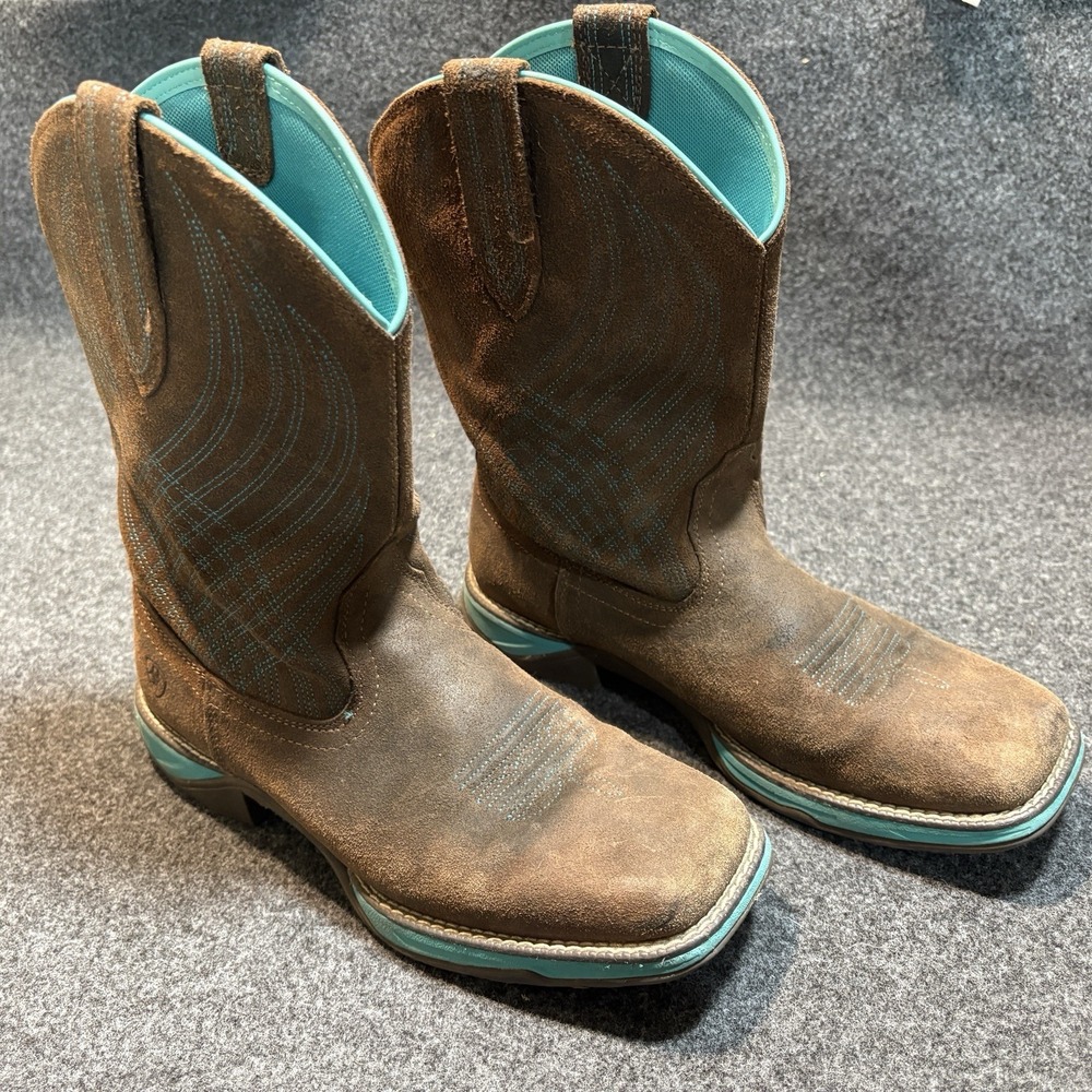 Ariat Womens Size 8.5B Anthem Western Boot Brown Teal Horseman Heel